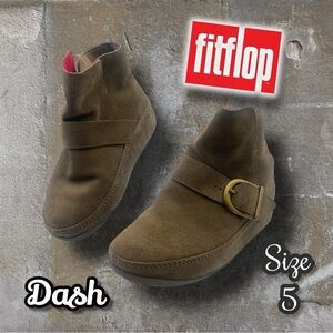Fitflop Dash Suede Ankle Boots Womens Size 5 Brown Slip On Buckle Toning Booties